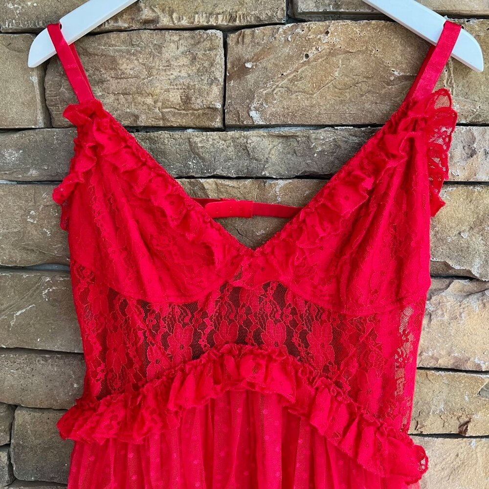 Choosy Red Lace Ruffle Maxi Dress w/ Built-In Romper – Size 18, NWT